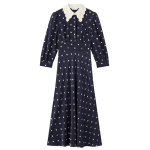 L.K. Bennett Enya Navy Scallop Collar Slik Dress
